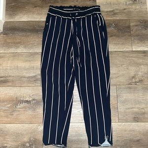 Zara blue and white stripe pants with elastic waistband for stretch